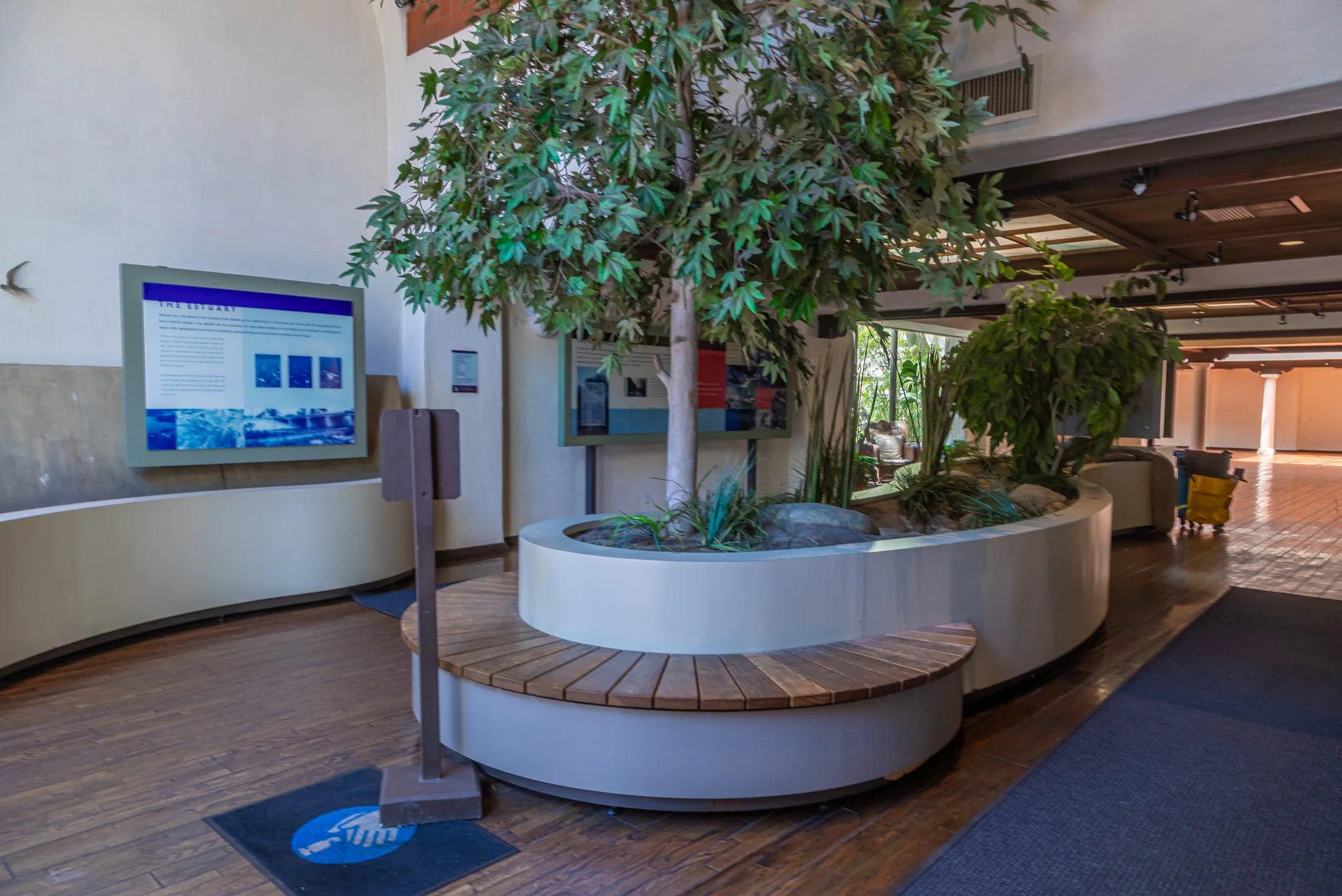 The lobby and its planted island at the LA River Center