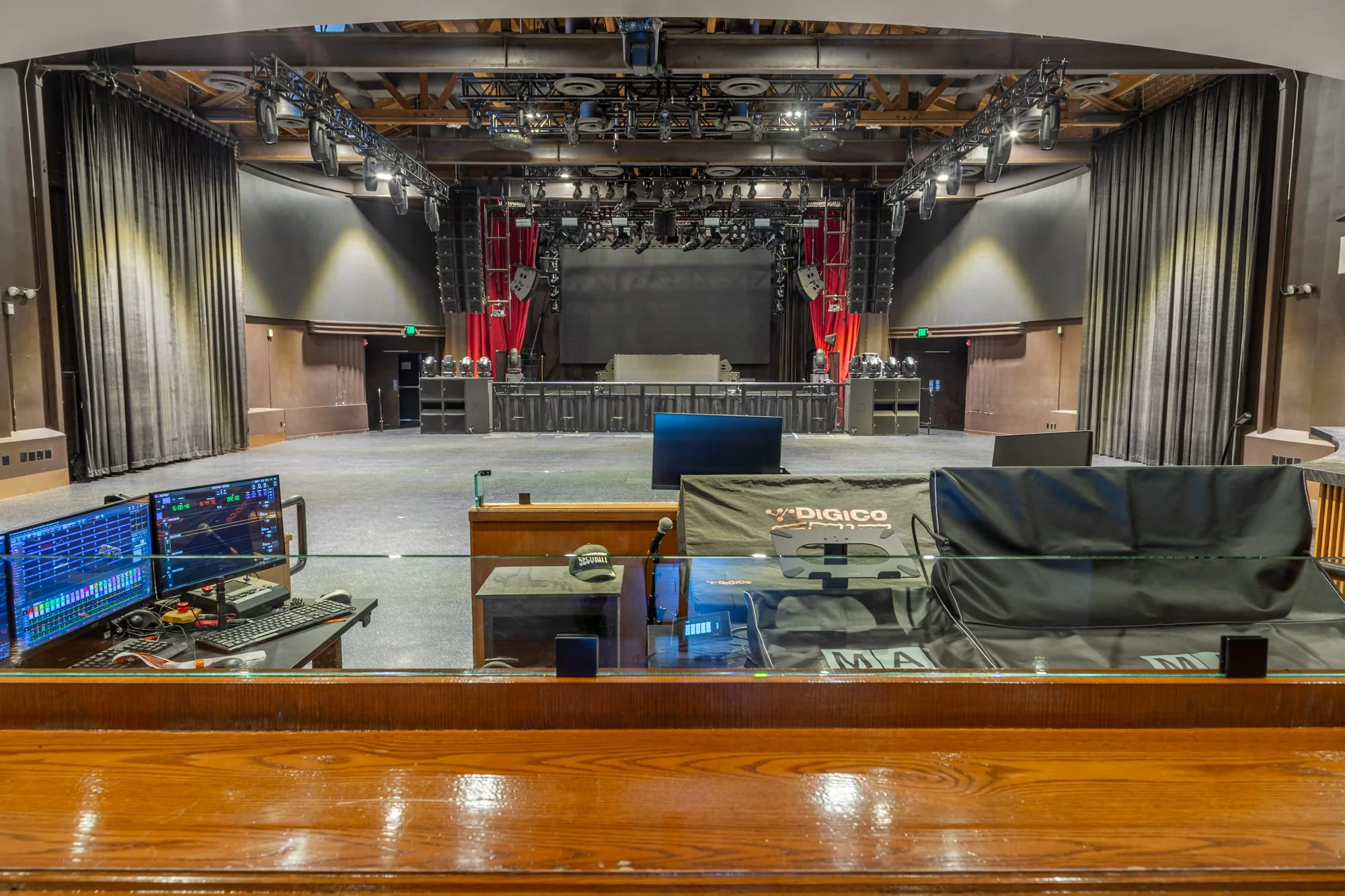 The production position on the mezzanine at The Vermont Hollywood, looking to the stage
