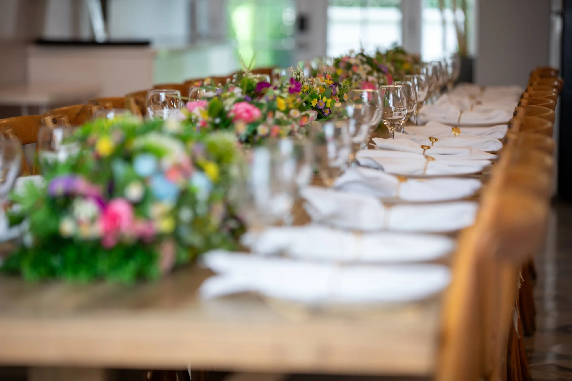The flower runner down the table at Violet Cactus Petite