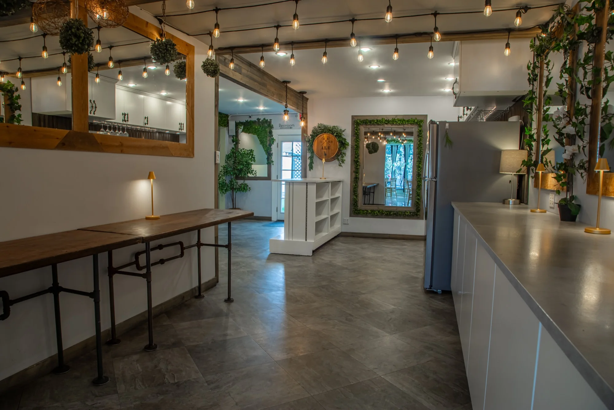 The long catering counter at Violet Cactus Studio