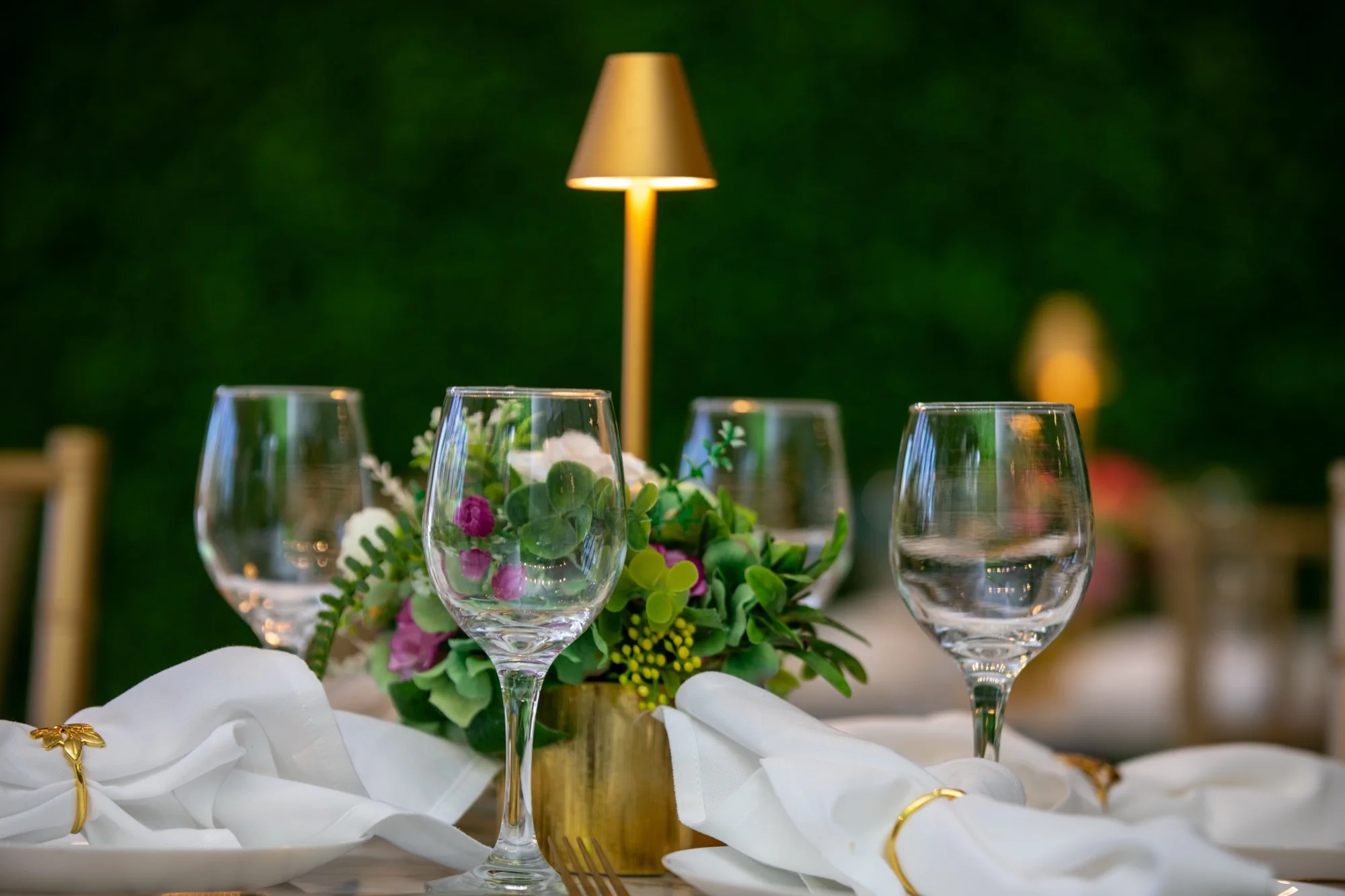 Glassware and greenery on the table at Violet Cactus Studio