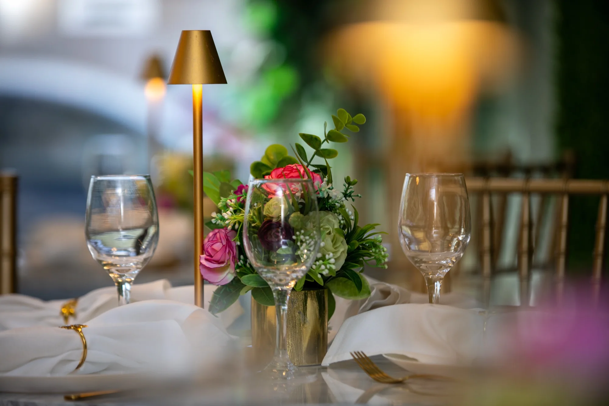 A place setting and lamp at Violet Cactus Studio